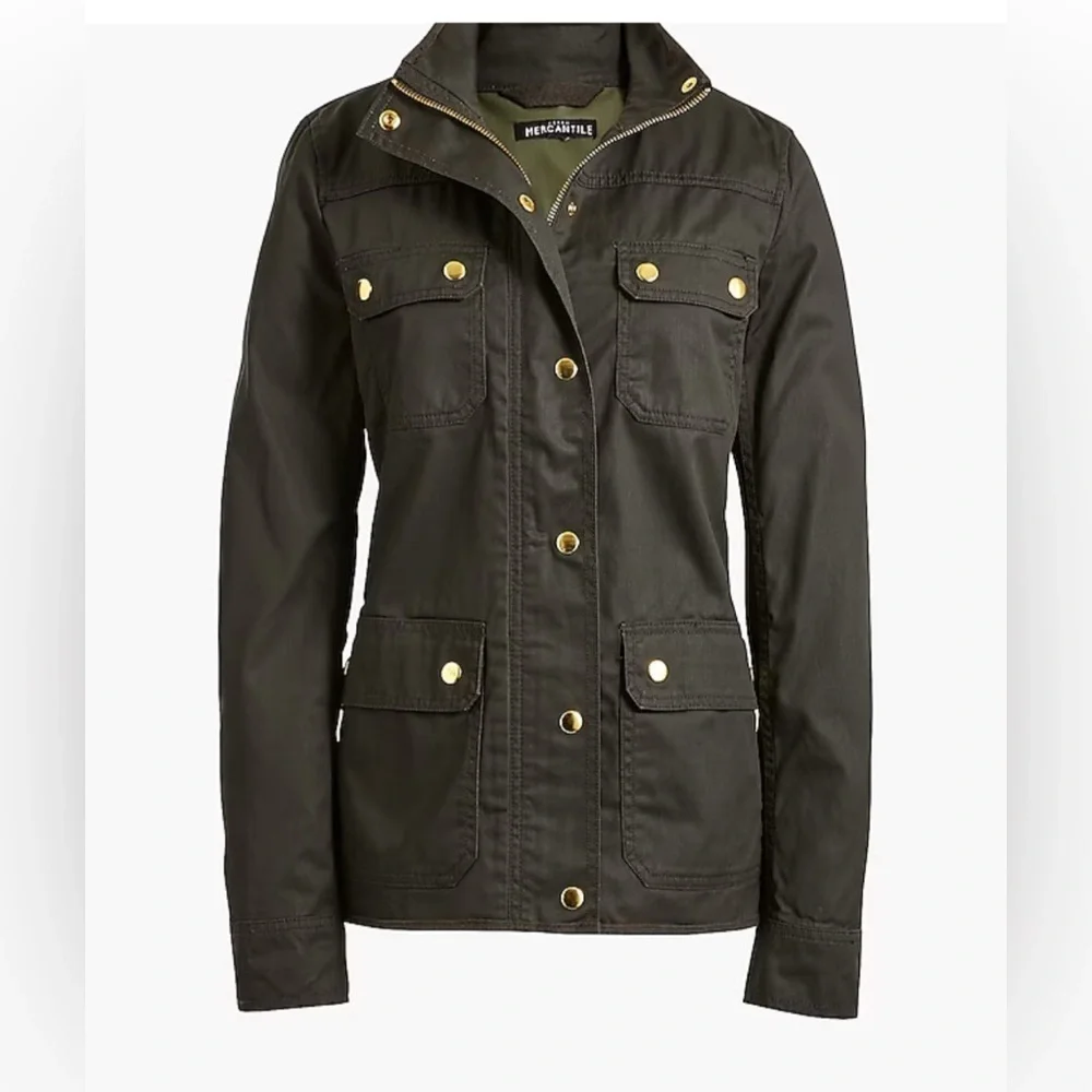 J. Crew‎ Women's Resin Coated Dark Olive Twill Jacket